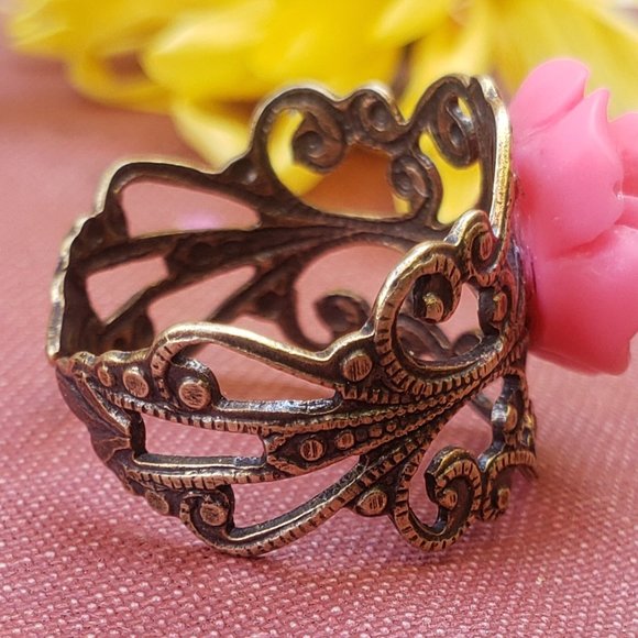 Vintaged Pink Rose Lace Ring - Picture 4 of 7